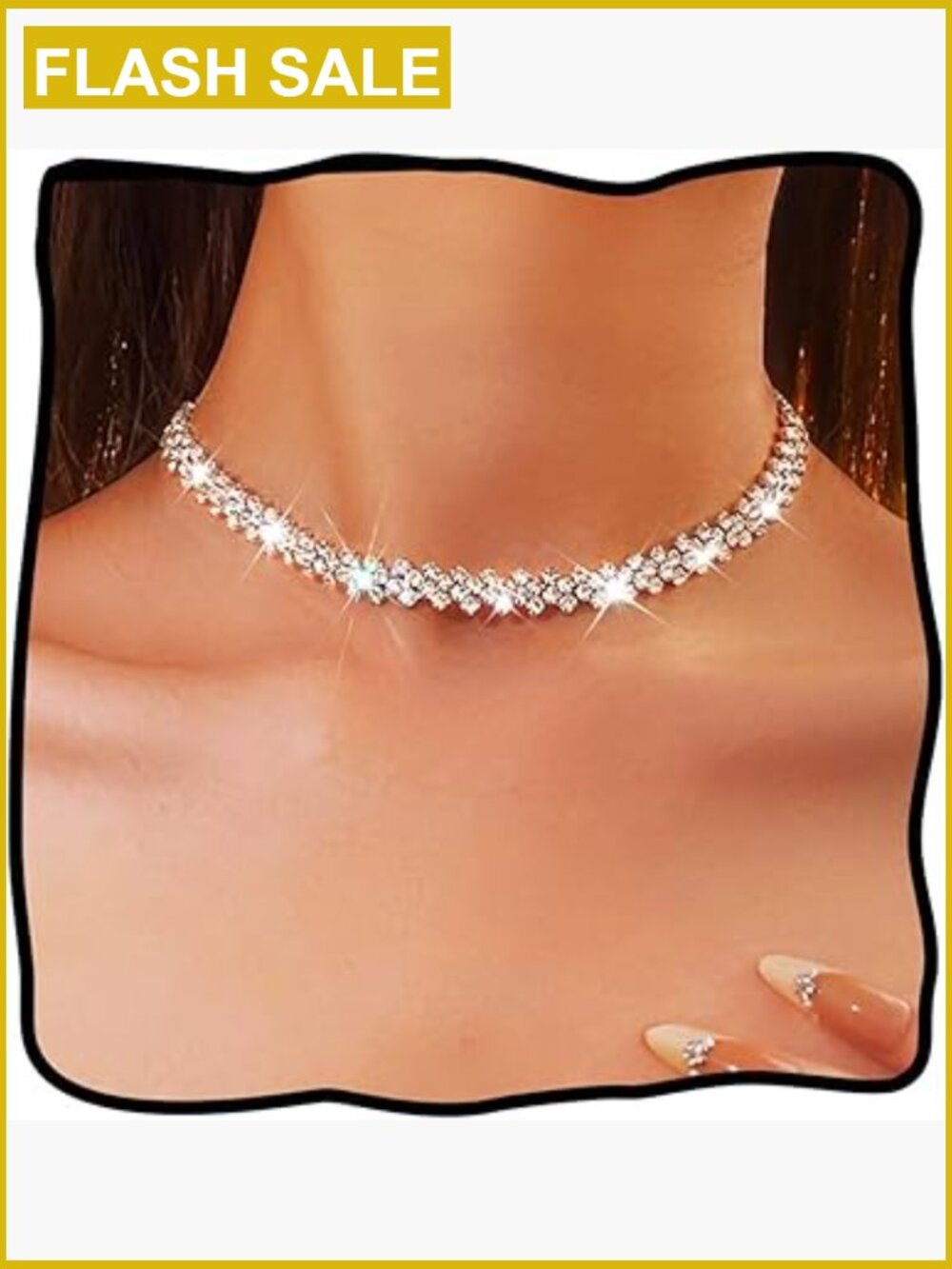 Sparkly Rhinestone Choker Necklace Crystal Diamond Row Prom Jewelry